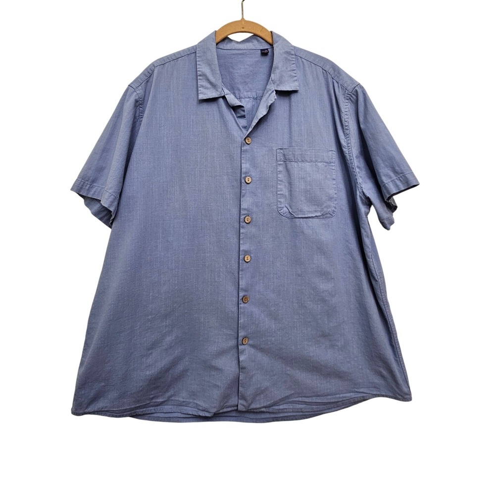 Design In Italy Button Down Shirt Mens XL Blue Short Sleeve Casual Camp Coastal